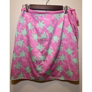 Lilly Pulitzer Turtle Pink Green Flower Print Reversible‎ Wrap Skirt Size 6 VTG